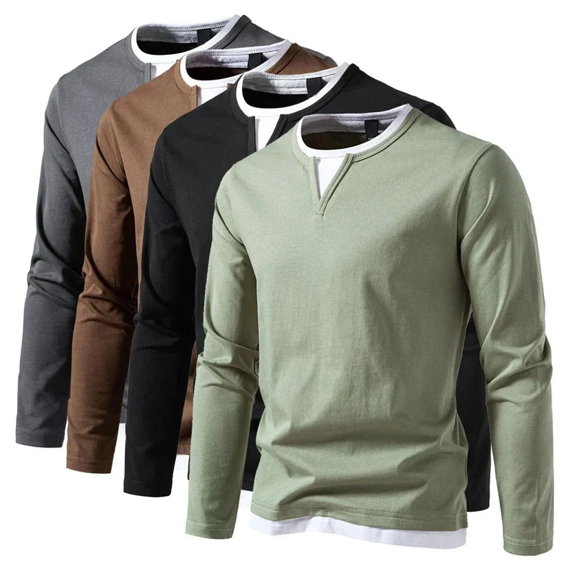 Liam® – V-Neck Long Sleeve Shirt, Modern Style