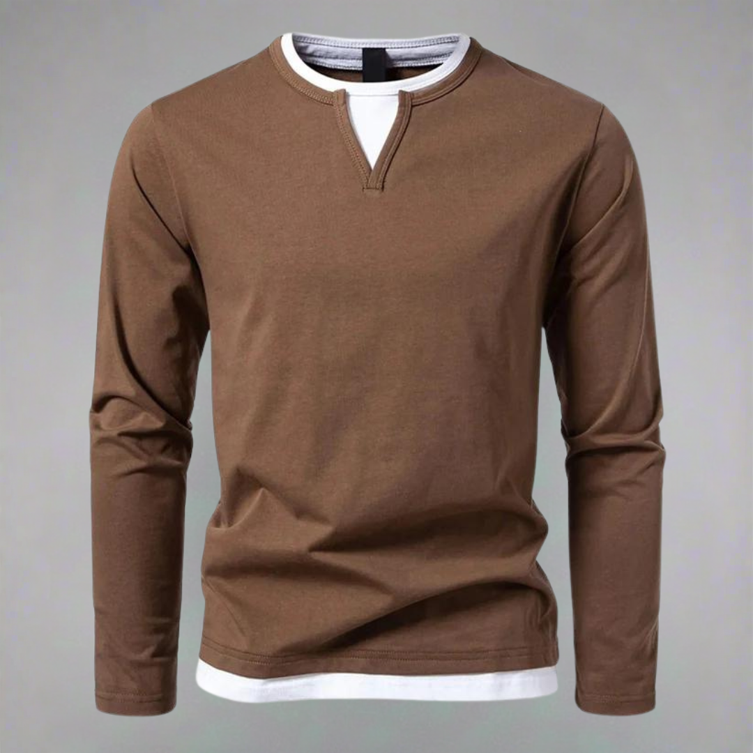 Liam® – V-Neck Long Sleeve Shirt, Modern Style