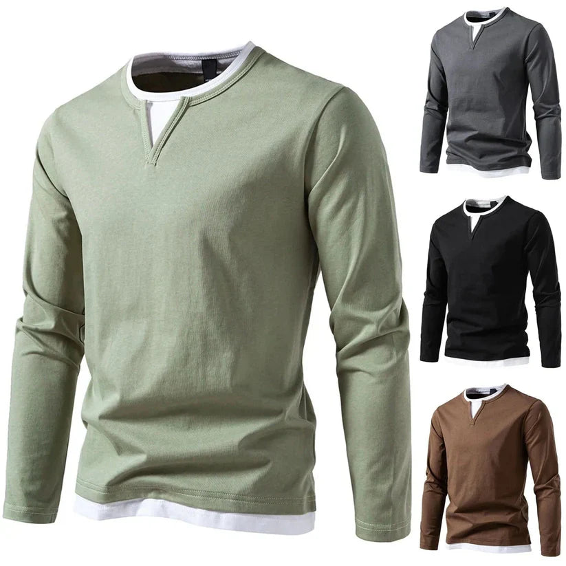 Liam® – V-Neck Long Sleeve Shirt, Modern Style